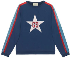 Gucci Blue Star Logo Striped Pullover Sweatshirt 576065-XJBBQ-4429 Gucci Blue Star Logo Striped Pullover Sweatshirt 576065-XJBBQ-4429