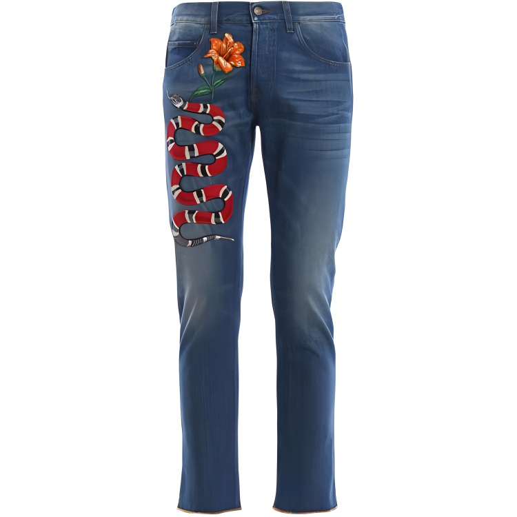 Buy Gucci 藍色直筒牛仔褲 動物與花卉印花 430356-XR190-4571