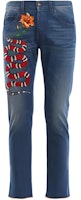 Gucci Blue Straight-Leg Jeans with Animal Floral Print 430356-XR190-4571 Gucci Blue Straight-Leg Jeans with Animal Floral Print 430356-XR190-4571
