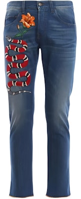 Gucci Seluar Jeans Biru Potongan Lurus dengan Corak Haiwan dan Bunga 430356-XR190-4571 Buy Gucci Seluar Jeans Biru Potongan Lurus dengan Corak Haiwan dan Bunga 430356-XR190-4571