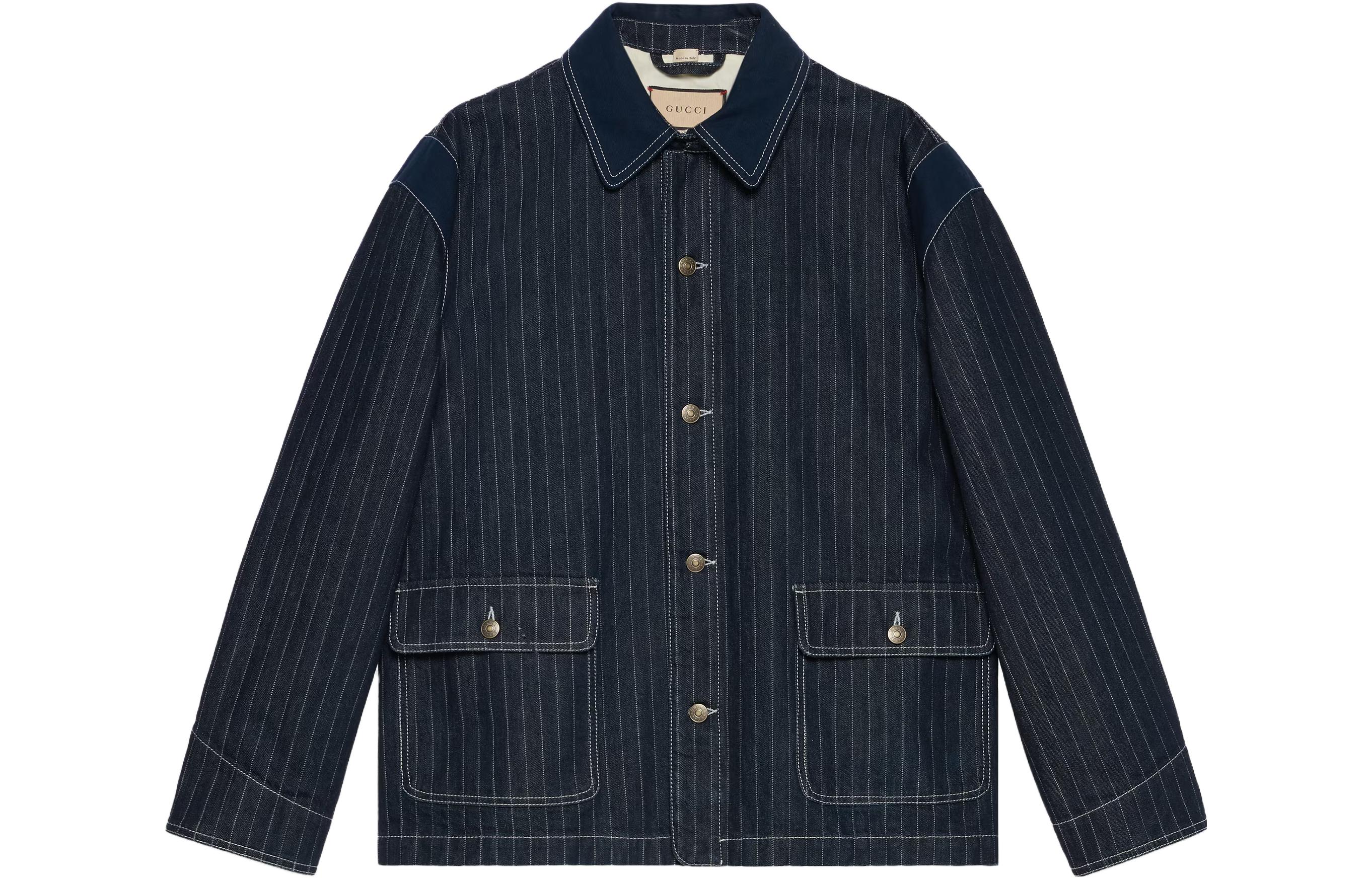 Gucci Blue Striped Collar Single-Breasted Long Sleeve Jacket 742929-XDCGD-4590