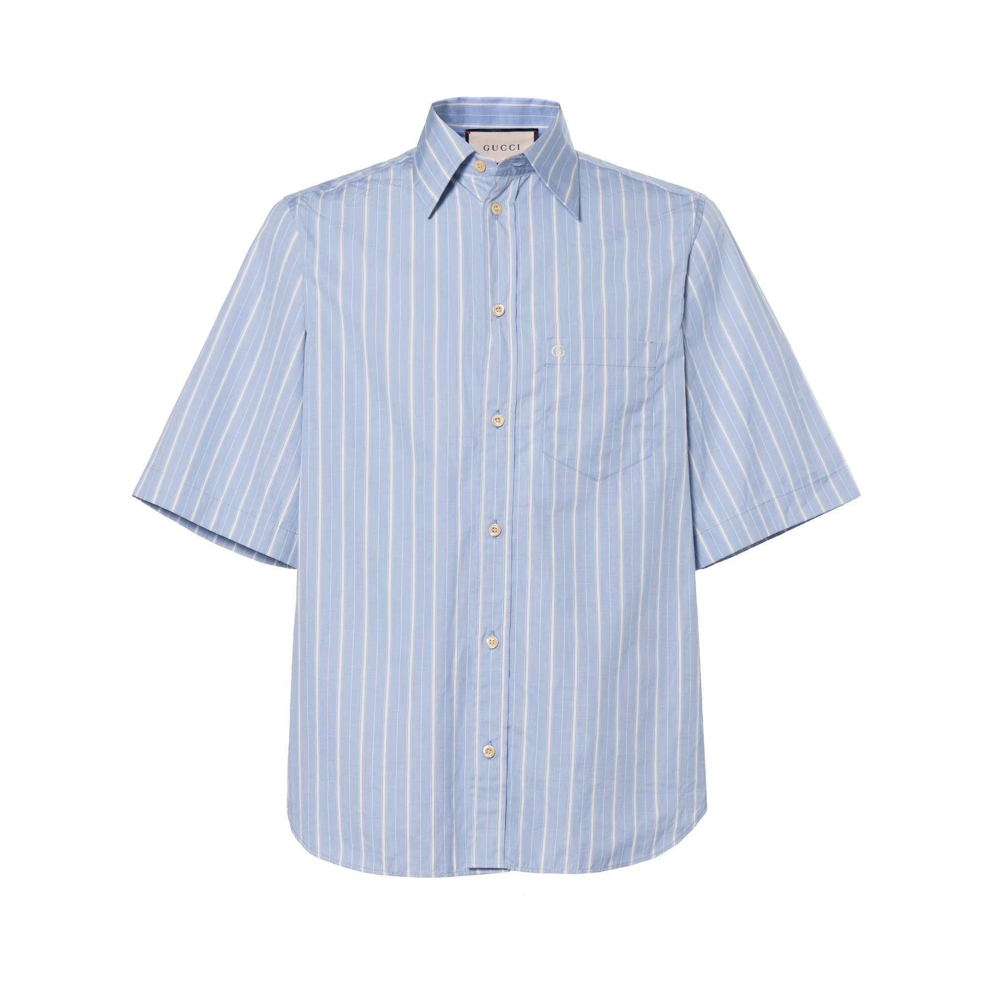Gucci Blue Striped Cotton Button-Up Square Short Sleeve Shirt 699128-ZAJT4-4047