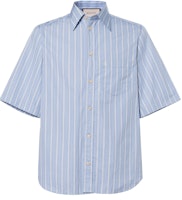 Gucci Blue Striped Cotton Button-Up Square Short Sleeve Shirt 699128-ZAJT4-4047 Gucci Blue Striped Cotton Button-Up Square Short Sleeve Shirt 699128-ZAJT4-4047