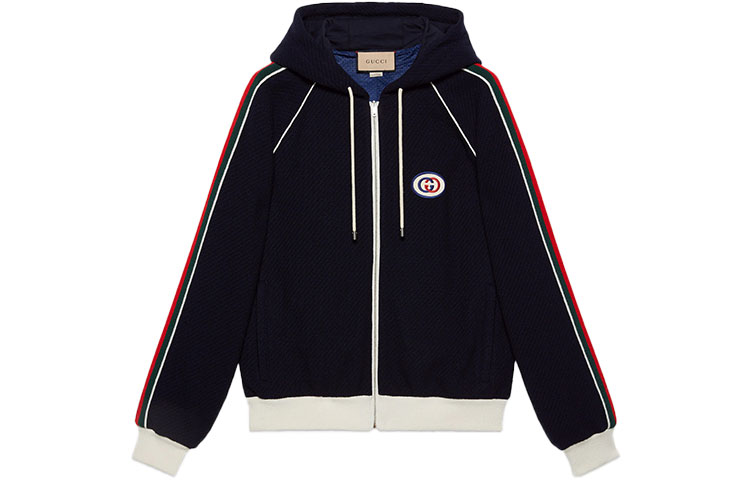 Gucci Blue Striped Logo Embroidered Hooded Jacket SS22 Collection 673290-XJDUW-4548