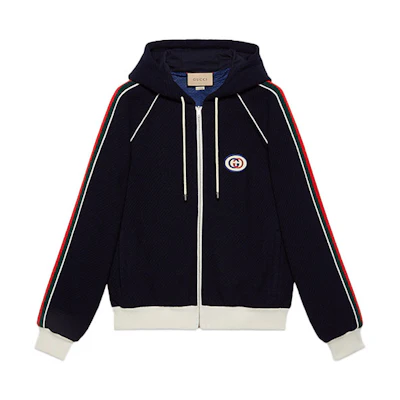 Gucci Blue Striped Logo Embroidered Hooded Jacket SS22 Collection 673290-XJDUW-4548