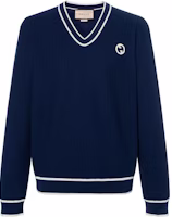 Gucci Blue Striped Logo V-Neck Knit Sweater SS23 740655-XKC6M-4492 Gucci Blue Striped Logo V-Neck Knit Sweater SS23 740655-XKC6M-4492