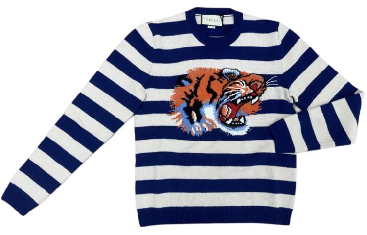 Gucci Blue Striped Pullover Sweater with Tiger Head Design 499250-X9I86-4502