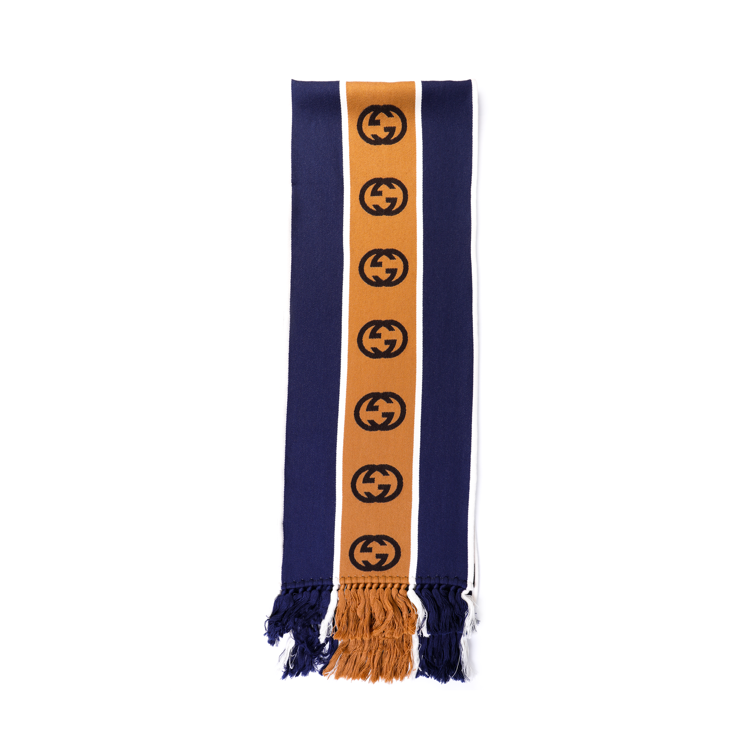 GUCCI Blue Striped Scarf with Interlocking G Logo 575605-4G184-4379