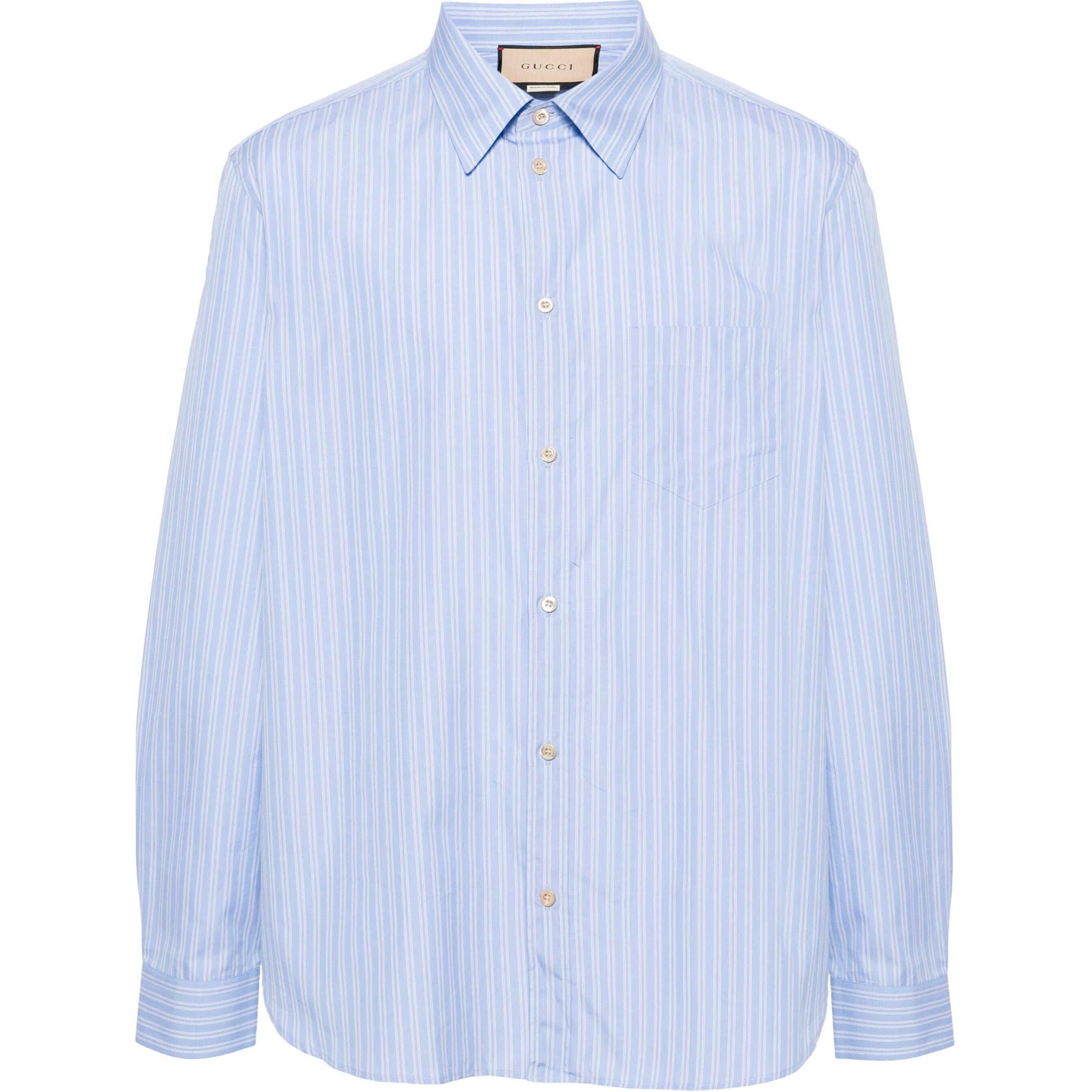 Gucci Blue Sun Protection Shirt with Stripes and Single Button 703396-ZAI4C-4421