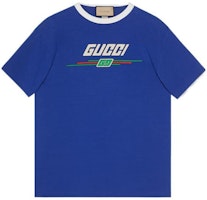 Gucci Blue T-Shirt with Signature Gucci Print 771477-XJF7B-4410 Gucci Blue T-Shirt with Signature Gucci Print 771477-XJF7B-4410