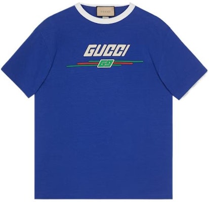 Gucci Blue T-Shirt with Signature Gucci Print 771477-XJF7B-4410 Buy Gucci Blue T-Shirt with Signature Gucci Print 771477-XJF7B-4410