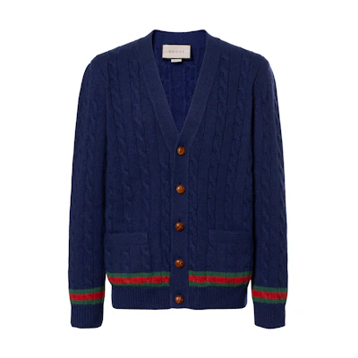 Gucci Blue V-Neck Button-Up Loose Fit Knit Cardigan Sweater 673487-XKB2N-4684