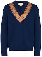 Gucci Blue V-Neck GG Pattern Slim Fit Wool Knit Sweater 577089-XKAU0-4912 Gucci Blue V-Neck GG Pattern Slim Fit Wool Knit Sweater 577089-XKAU0-4912