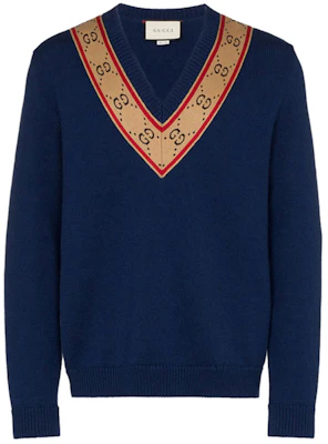 Gucci 藍色V領GG圖案修身羊毛針織衫 577089-XKAU0-4912 Buy Gucci 藍色V領GG圖案修身羊毛針織衫 577089-XKAU0-4912