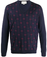 Gucci Blue V-Neck Sweater with Logo Embroidery 576902-XKAUM-4542 Gucci Blue V-Neck Sweater with Logo Embroidery 576902-XKAUM-4542