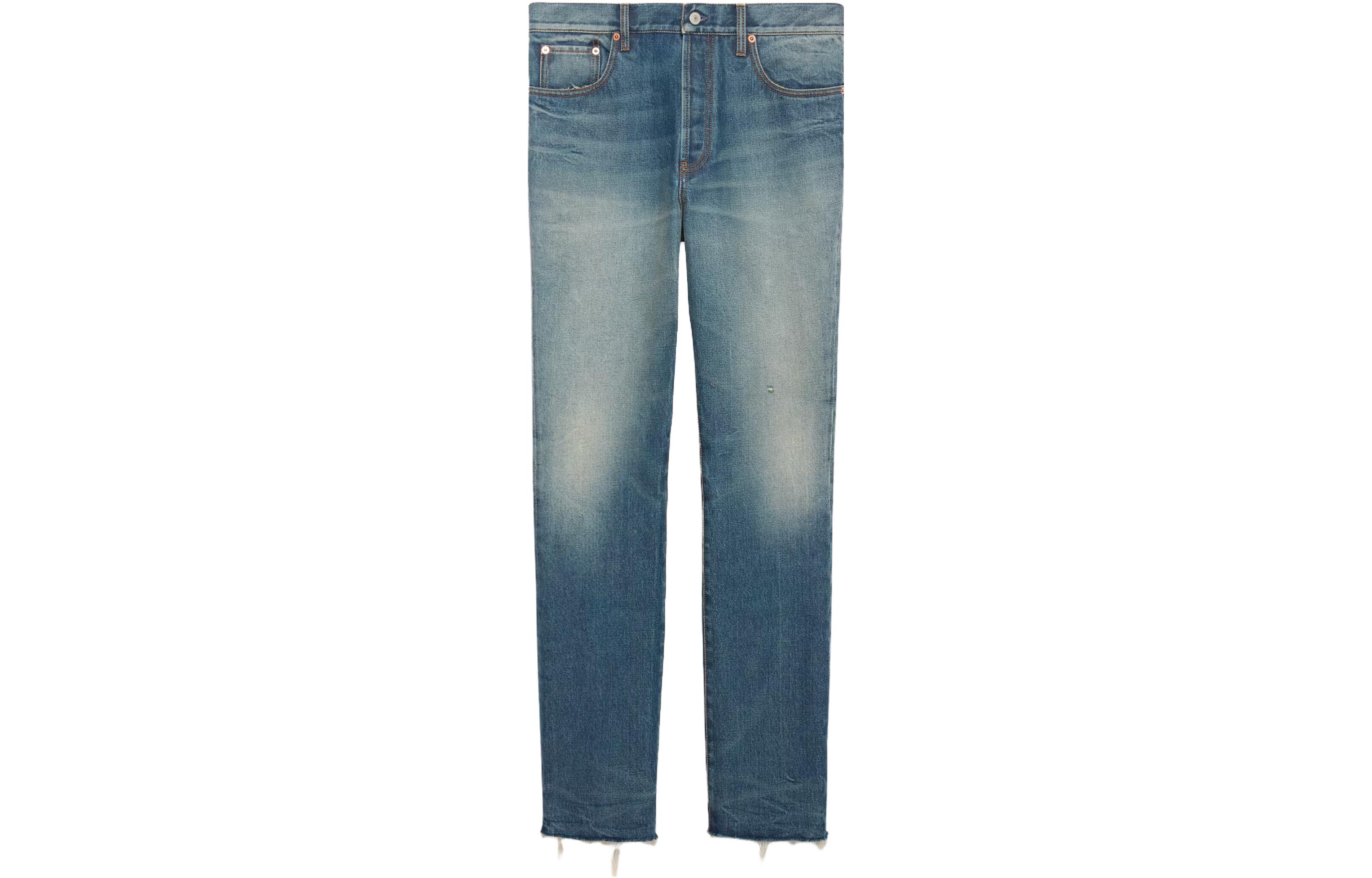 Buy Gucci 藍色水洗直筒拉鍊側袋牛仔褲 760651-XDCO1-4011