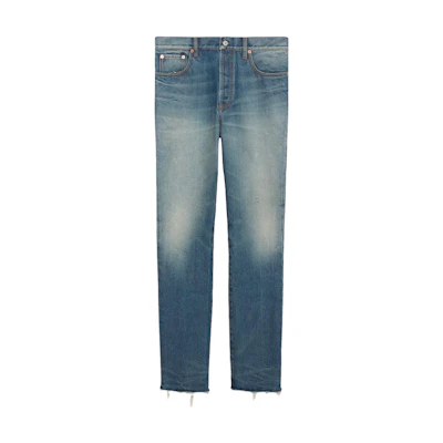 Gucci Blue Washed Straight-Leg Zipper Side Pocket Jeans 760651-XDCO1-4011