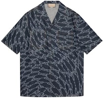 Gucci Blue Wave Shaped GG Laser Printed Denim Shirt Short Sleeve 782744-XDCWQ-4759 Gucci Blue Wave Shaped GG Laser Printed Denim Shirt Short Sleeve 782744-XDCWQ-4759