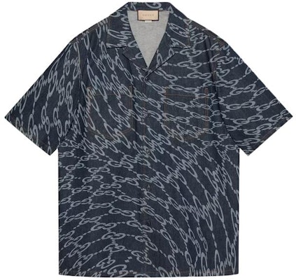 Kemeja Denim Lengan Pendek Gucci Biru Motif Gelombang GG Laser 782744-XDCWQ-4759 Buy Kemeja Denim Lengan Pendek Gucci Biru Motif Gelombang GG Laser 782744-XDCWQ-4759