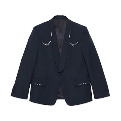 Gucci Blue Wool Twill Jacket with Crystal Embroidery Men’s SS23 740448ZANXM4330