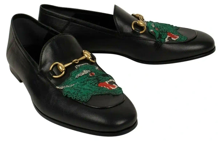 Shop GUCCI 古馳 豹紋 馬銜扣 樂福鞋 男款 黑色