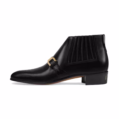 Gucci Brogue Leather Ankle Boots 'Double G Black'