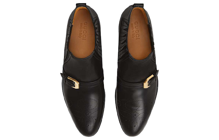 Shop グッチ ダブルG ブラック レザー ブローグ アンクルブーツ 563268-06F00-1000