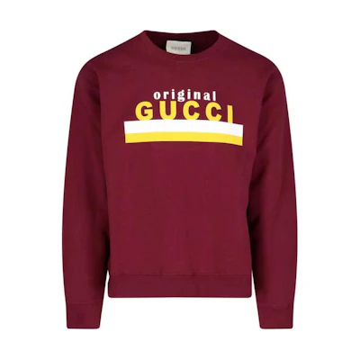 Gucci Brown and Red Knit Pullover Sweater with Logo Print 626990-XJCOR-6417
