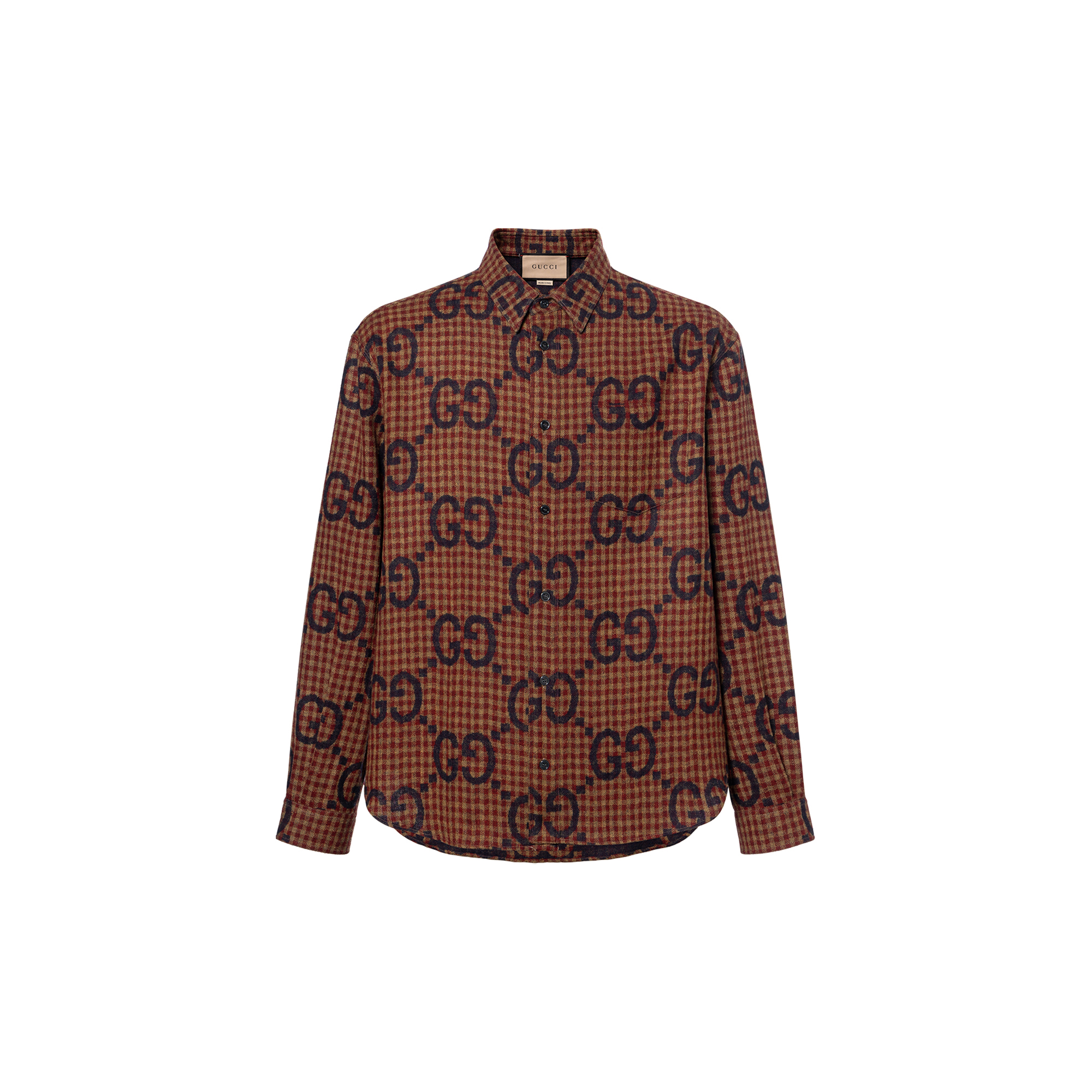 Gucci Brown Checkered Pattern Long-Sleeve Button-Up Shirt 756842-ZAOBM-6253