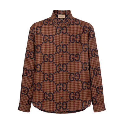 Gucci Brown Checkered Pattern Long-Sleeve Button-Up Shirt 756842-ZAOBM-6253