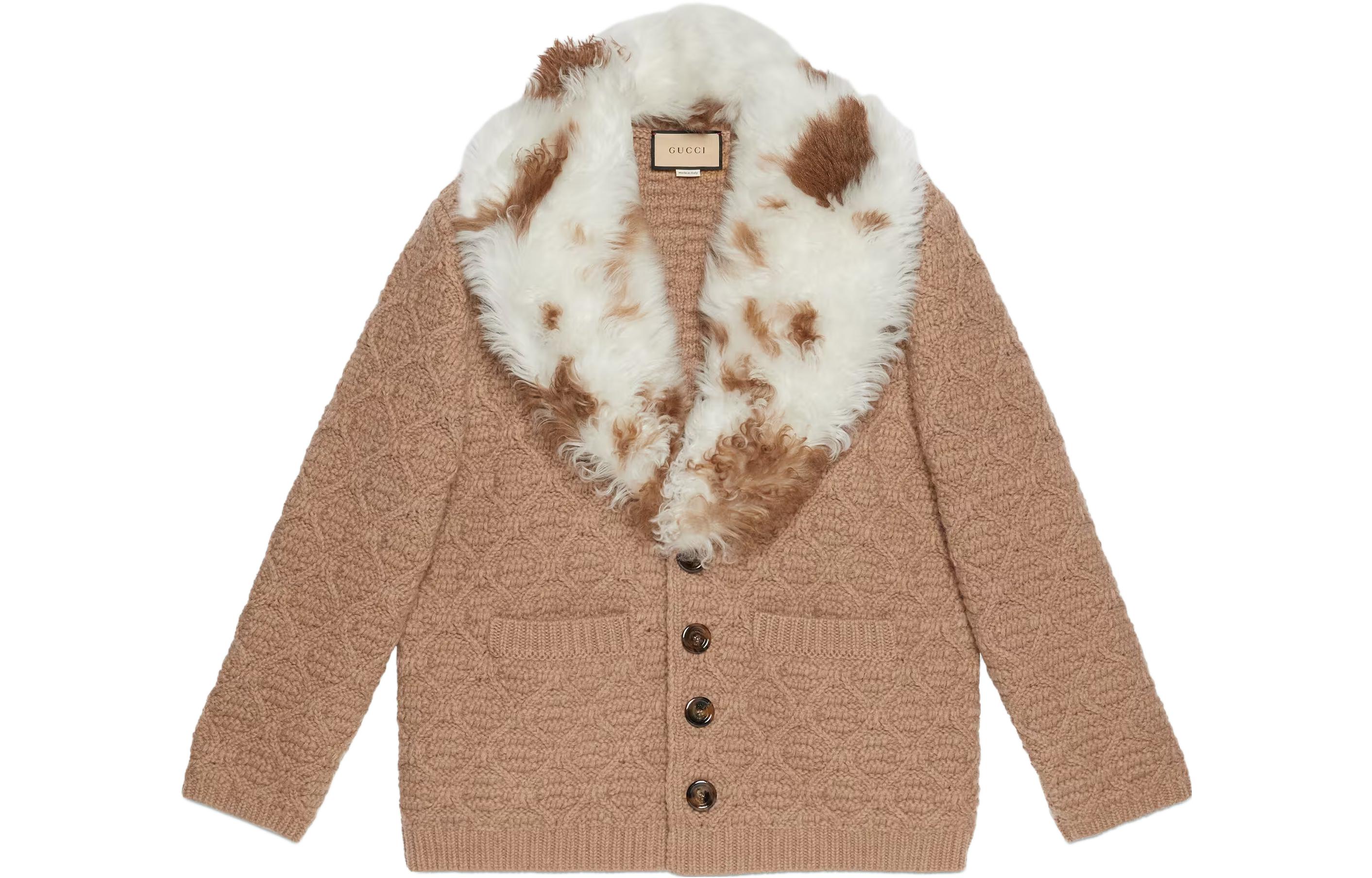 Gucci Brown FW22 Knit Cardigan with Faux Fur Collar 706756-XKCKM-2602