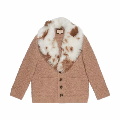 Gucci Brown FW22 Knit Cardigan with Faux Fur Collar 706756-XKCKM-2602