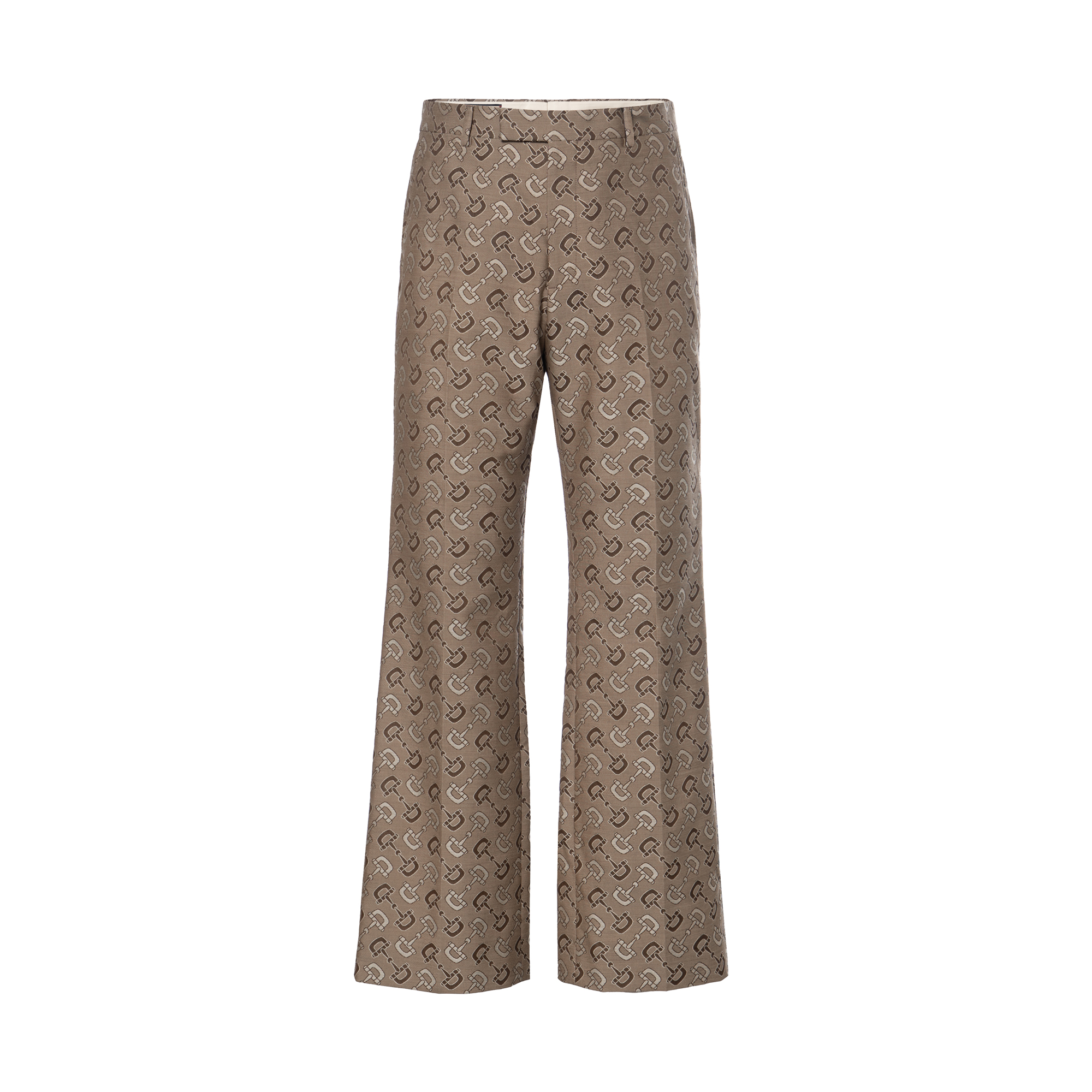 Gucci Brown Horsebit Pattern Print Slim Fit Straight Casual Pants 672087-ZAKIV-9549