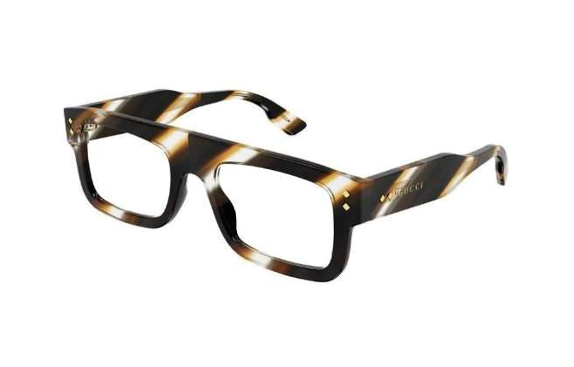 Order 구찌 브라운 남성용 각진 아세테이트 안경테 렌즈 레터링 포함. GG1085O002