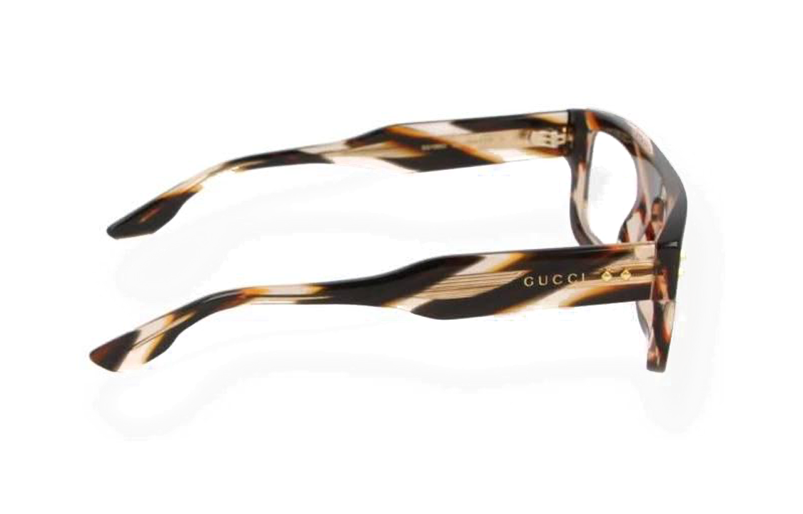 Shop 구찌 브라운 남성용 각진 아세테이트 안경테 렌즈 레터링 포함. GG1085O002