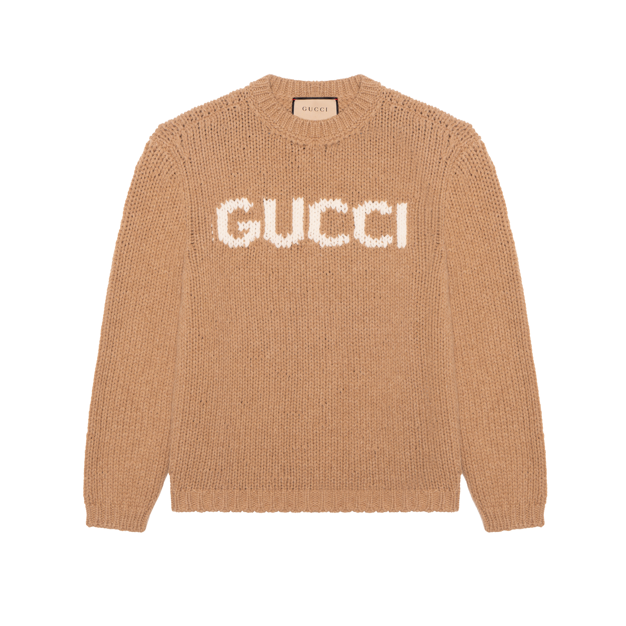 Gucci Brown Knit Sweater with Logo Embroidery Crew Neck Long Sleeve 761539-XKDK4-2296
