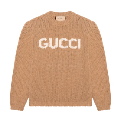 Gucci Brown Knit Sweater with Logo Embroidery Crew Neck Long Sleeve 761539-XKDK4-2296