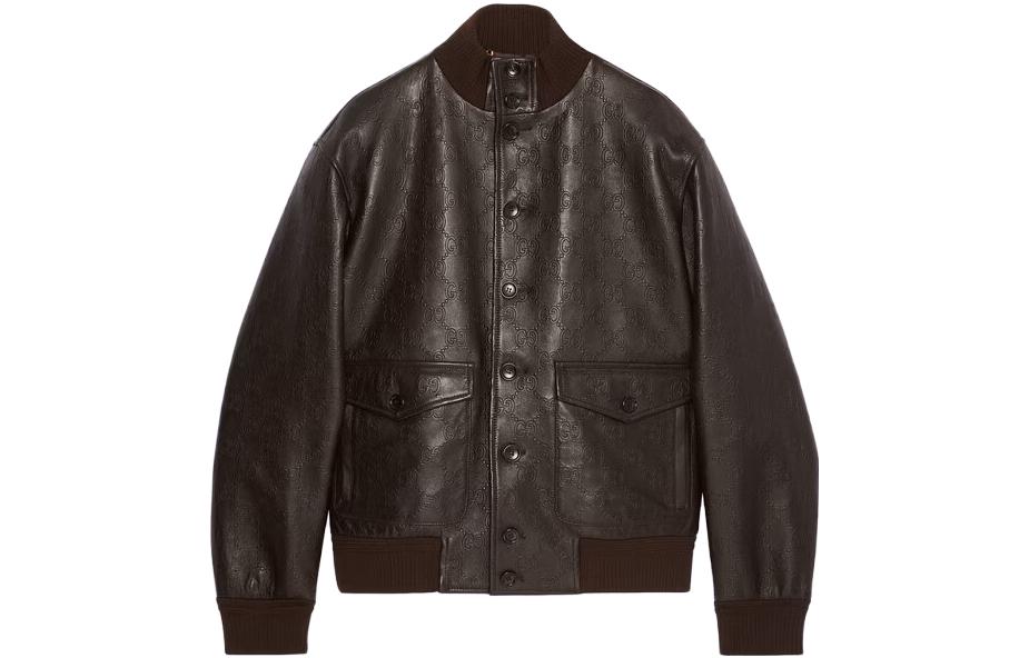 Gucci Brown Logo Pattern Baseball Collar Long Sleeve Jacket 724054-XNAPN-2070