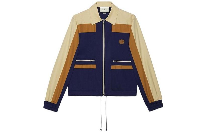 Gucci Brown Logo Print Colorblock Zip Casual Jacket 625335-XJCNS-4684