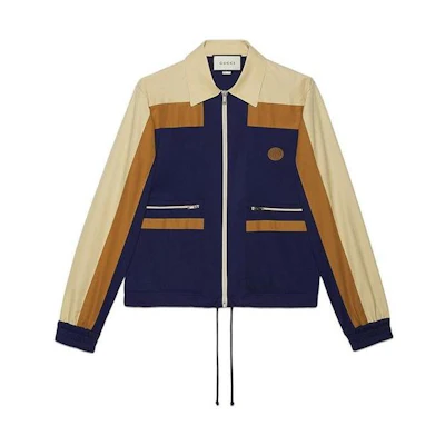 Gucci Brown Logo Print Colorblock Zip Casual Jacket 625335-XJCNS-4684