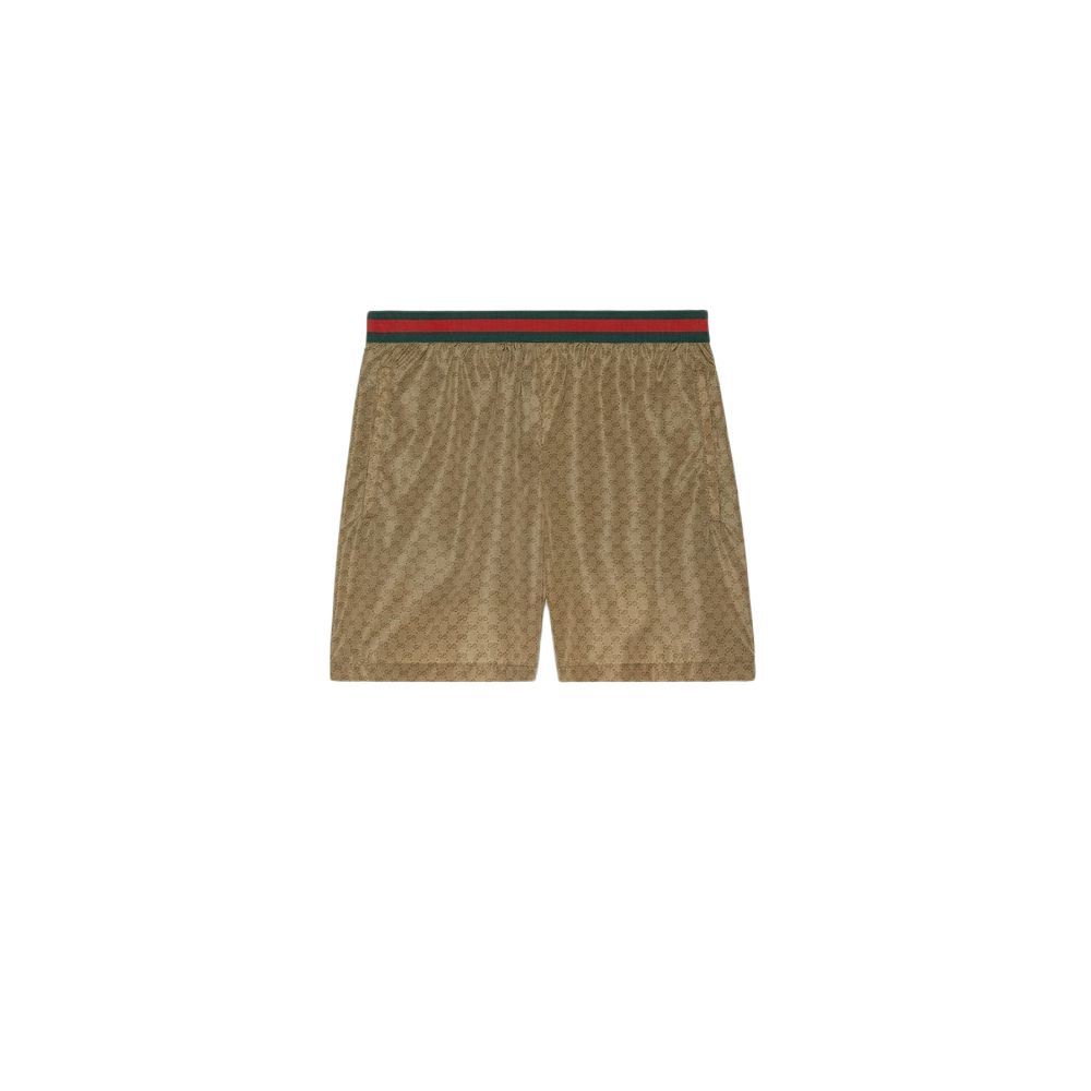 Gucci Brown Logo Print Stripe Trim Shorts 699086-XHAFY-2190