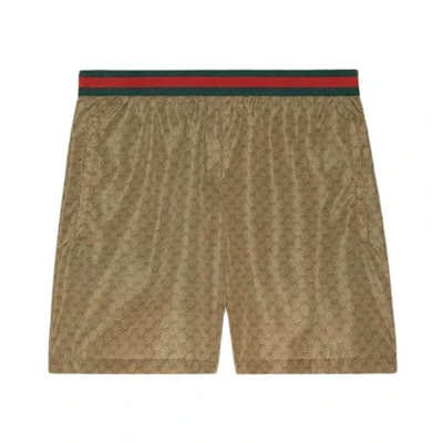 Gucci Brown Logo Print Stripe Trim Shorts 699086-XHAFY-2190