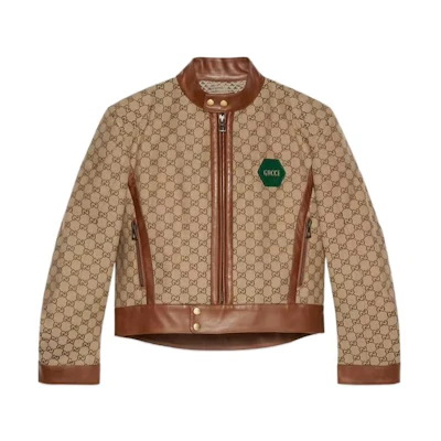 Gucci Brown Logo Print Zip-Up Jacket 676489-Z8ATV-2190