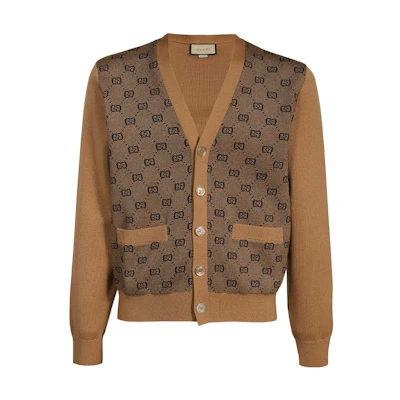 Gucci Brown Patterned V-Neck Button-Up Sweater SS23 Collection 716148-XKCLO-2668