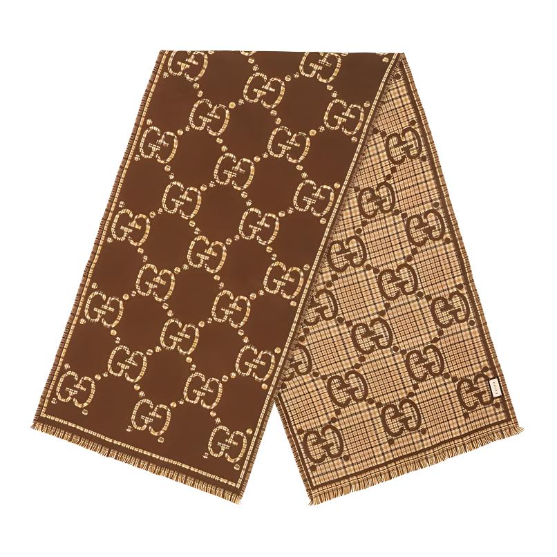 GUCCI Brown Wool Knit Scarf Unisex Couple Style Luxury European Design 660025-4G386-2579
