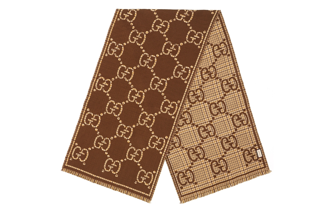 GUCCI Brown Wool Knit Scarf Unisex Couple Style Luxury European Design 660025-4G386-2579 圖 2