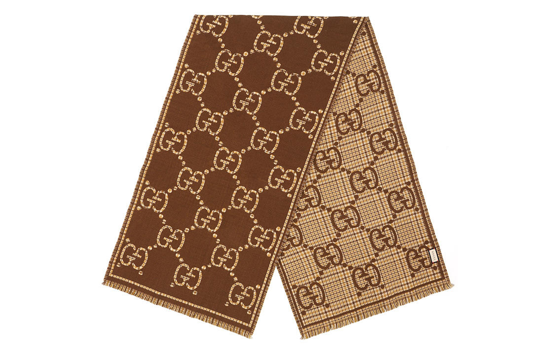 GUCCI Brown Wool Knit Scarf Unisex Couple Style Luxury European Design 660025-4G386-2579 圖 4