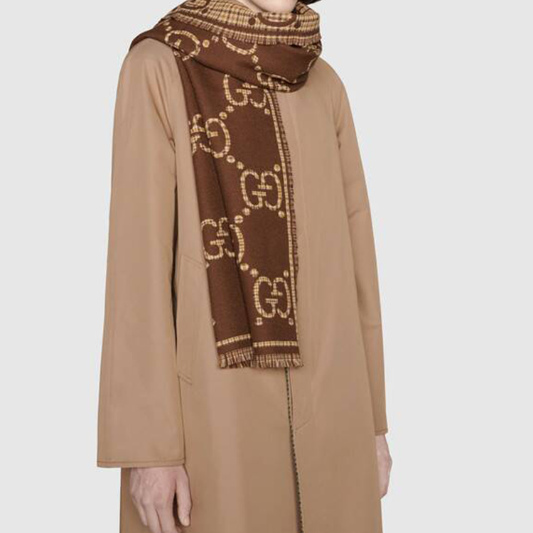 GUCCI Brown Wool Knit Scarf Unisex Couple Style Luxury European Design 660025-4G386-2579 圖 6