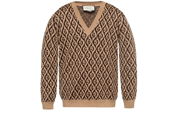 Gucci Brown Wool Sweater with Logo Pattern 595512-XKA0Y-2668