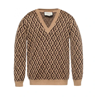 Gucci Brown Wool Sweater with Logo Pattern 595512-XKA0Y-2668